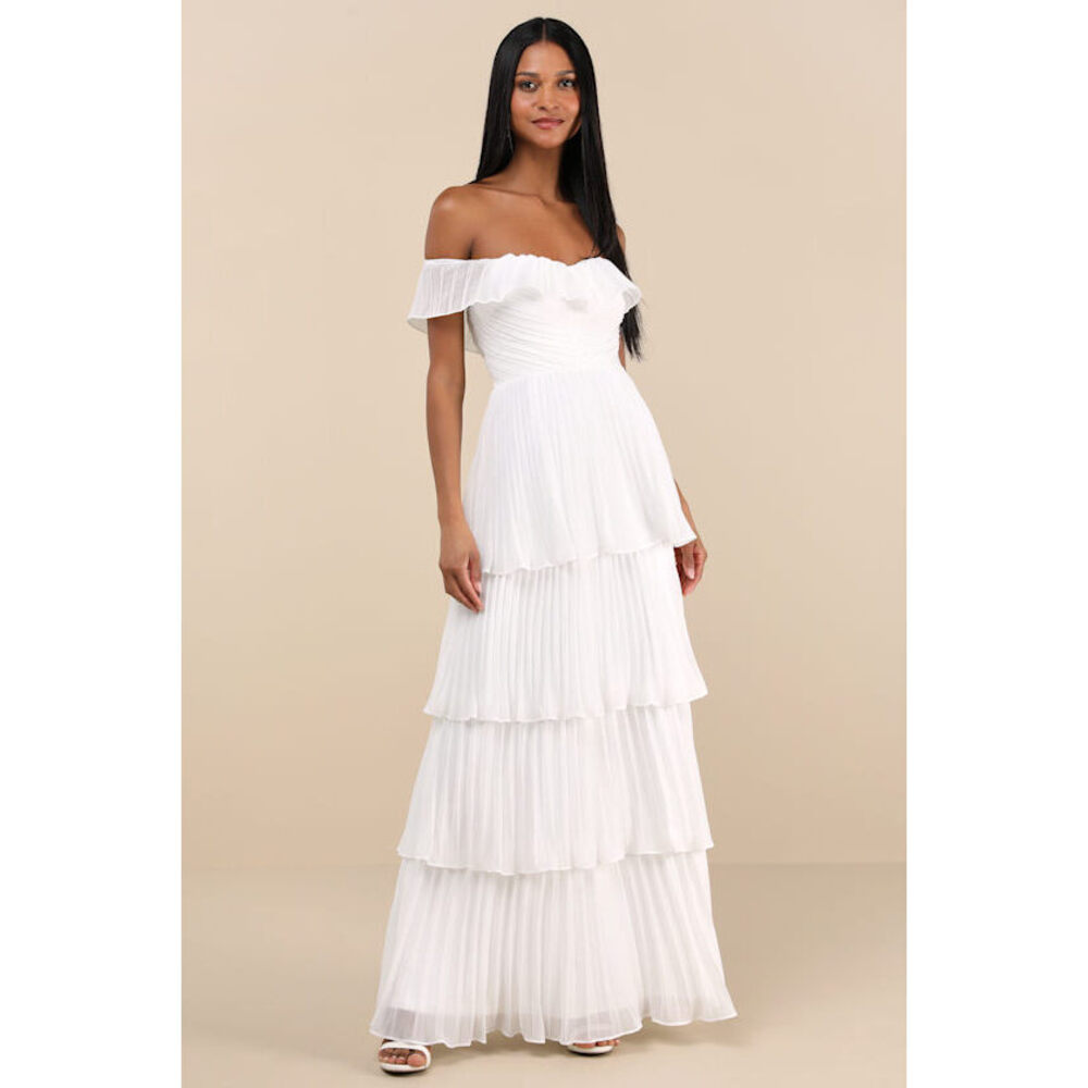 Lulus Always Remarkable White Pleated Off-the-shoulder Maxi Dress - Size M